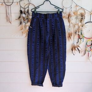 Luna Del Pinal Striped Textured Art Ethno Handwoven Designer Pants SzM